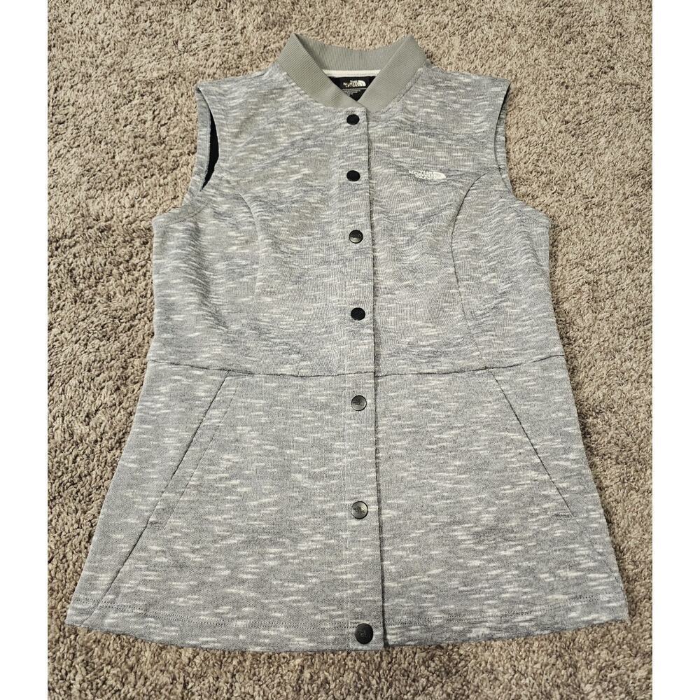 The North Face Womens Vest Sz Medium Heathered Gray Snap Polyester